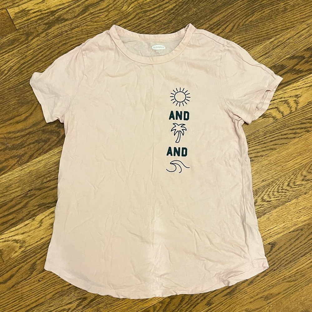 Small pink sun, surf, and sand tshirt